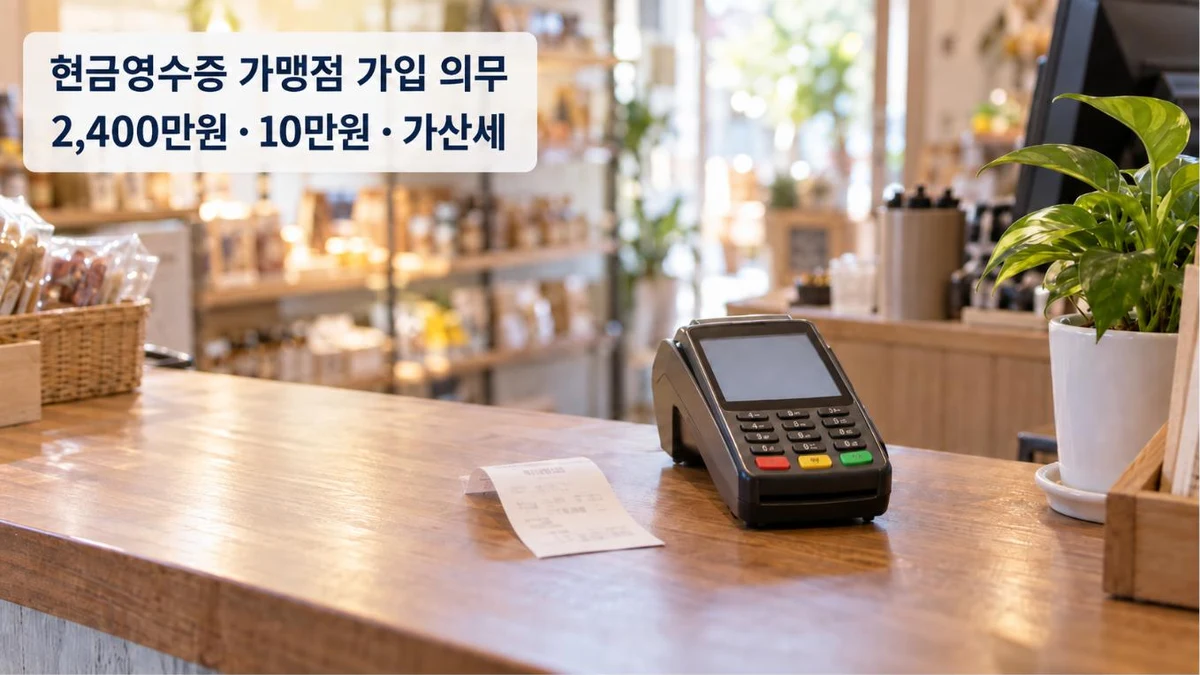 현금영수증 가맹점 가입 의무 — 가게 계산대 위 카드 단말기와 현금영수증