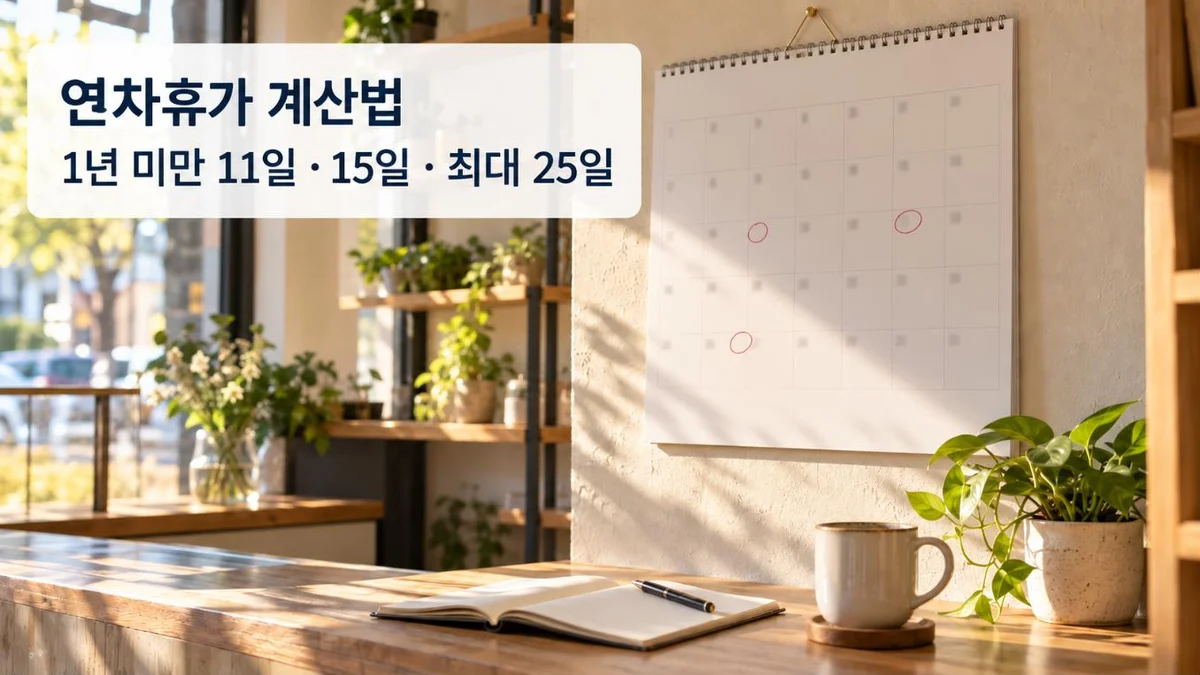 연차휴가 계산법 — 가게 벽에 걸린 달력과 카운터 위 수첩