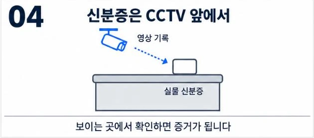 계산대 위 실물 신분증을 CCTV가 영상으로 기록하는 위치 관계를 보여 주는 그림