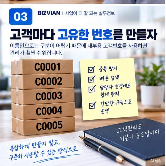 C0001 C0002 같은 단순하고 일관된 내부 고객번호로 고객을 구분하는 방법