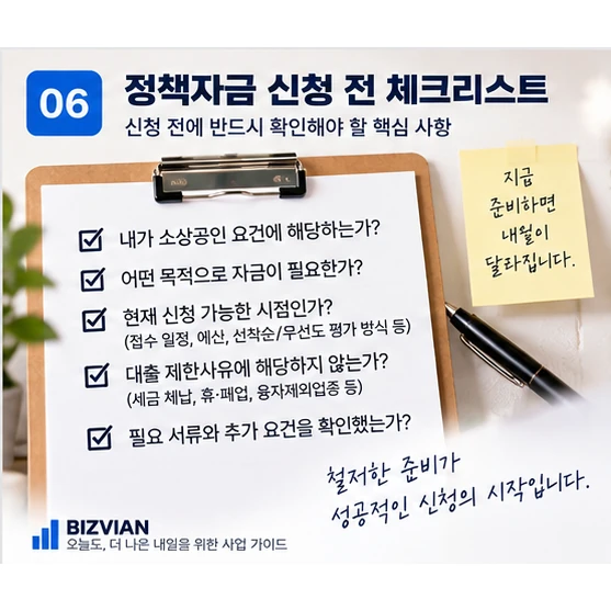 소상공인 정책자금 신청 전에 확인할 요건과 제한사항 체크리스트 이미지