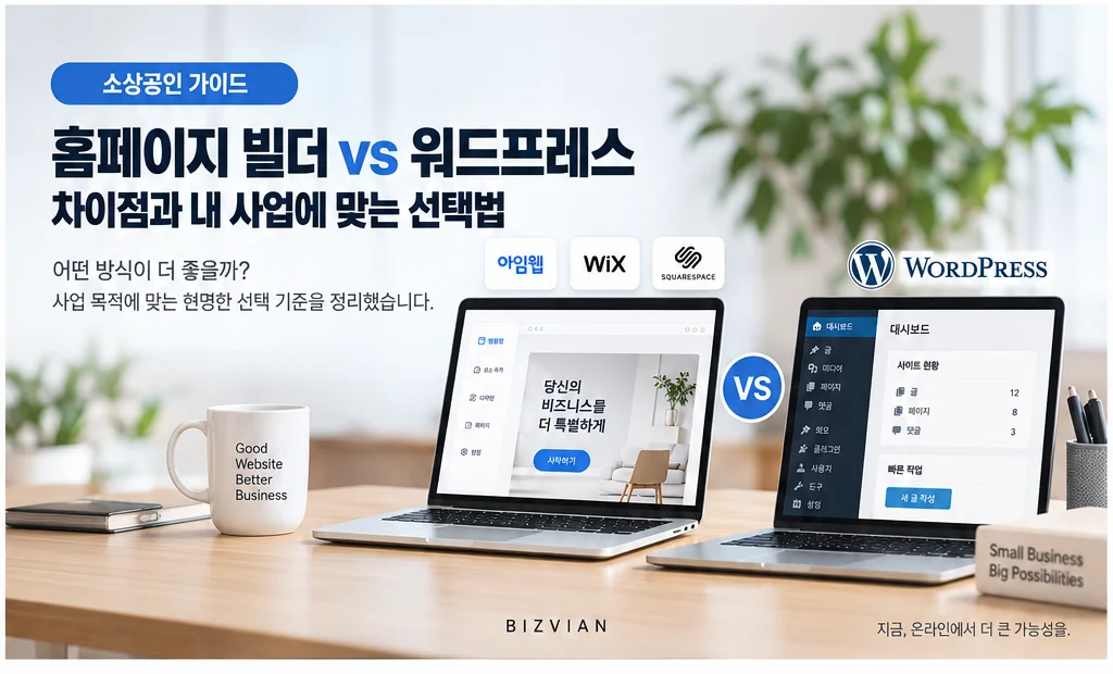 [홈페이지 시작 04] 홈페이지 빌더 vs 워드프레스｜소상공인에게 어떤 방식이 맞을까?